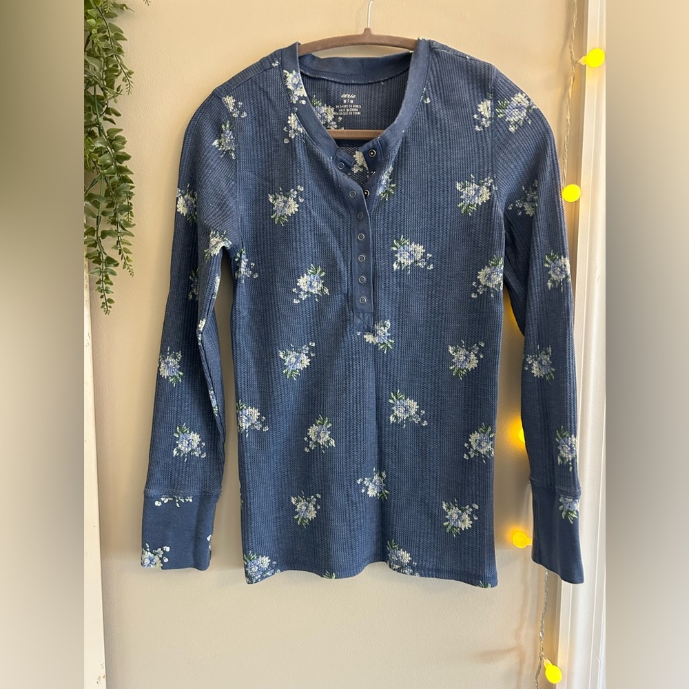 Aerie Floral Long Sleeve waffle Top
